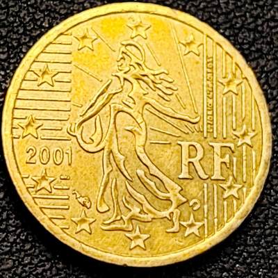 泉币菌-第191场- 迎春节专场 本场拍品多 请提前出价 年前能发货的最后一场（本期结束后 明天 2月14日发货 请及时付款） - 欧元 法国2001年10欧分铜币 玛丽安娜 欧盟地图 19.75MM 