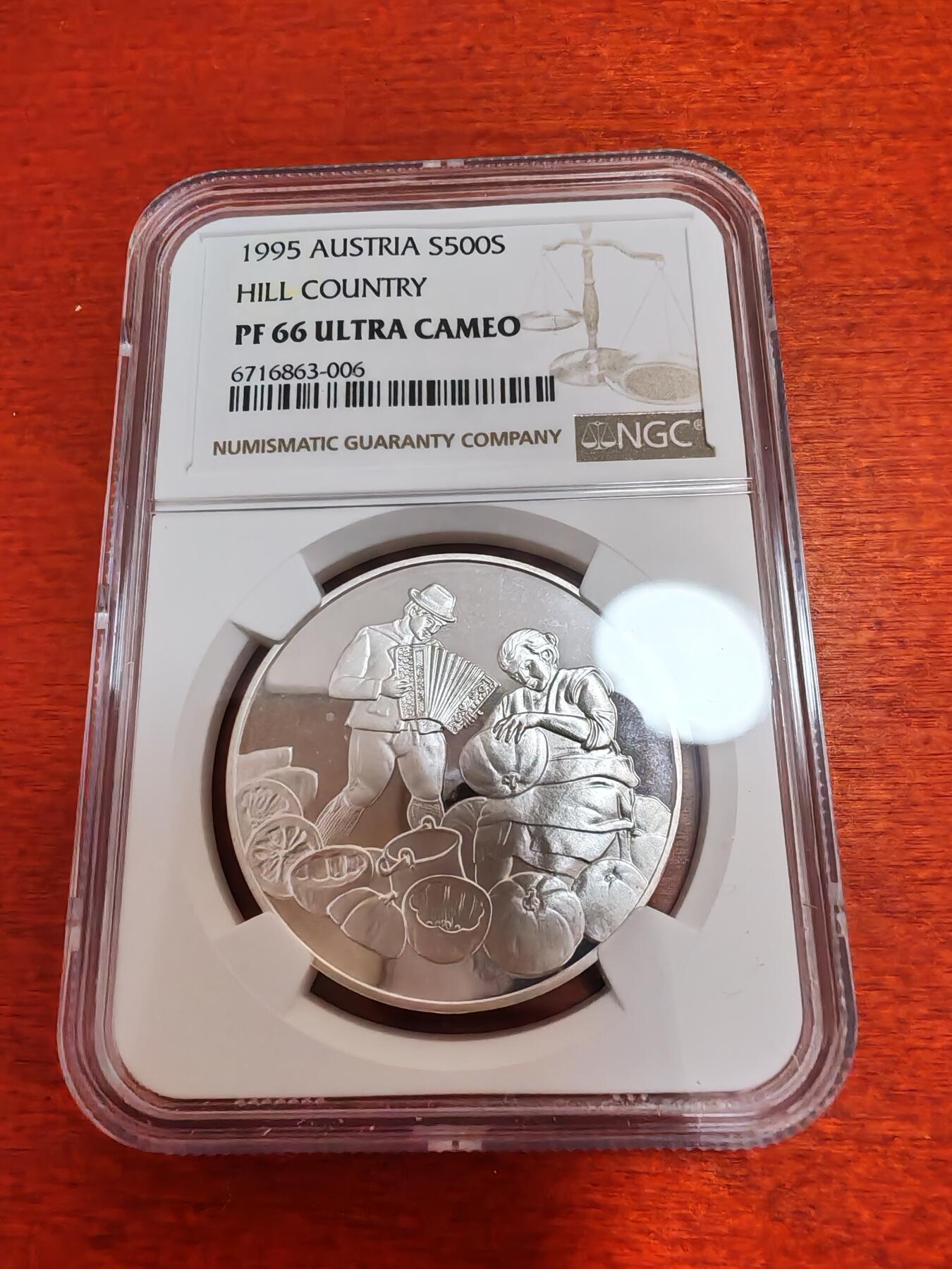 长老汇蛇年精选第一百场拍卖 1995 奥地利山地地区500先令精制银币，NGC PF66UC，唯一亚军分，更高1枚