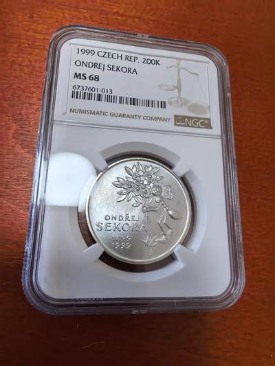 长老汇蛇年精选第一百场拍卖 - 1999捷克安德雷·塞科拉诞辰百年200克朗银币，NGC MS68，唯二冠军，14739枚，其中1150枚被银行熔毁，冠军分基本2000元以上