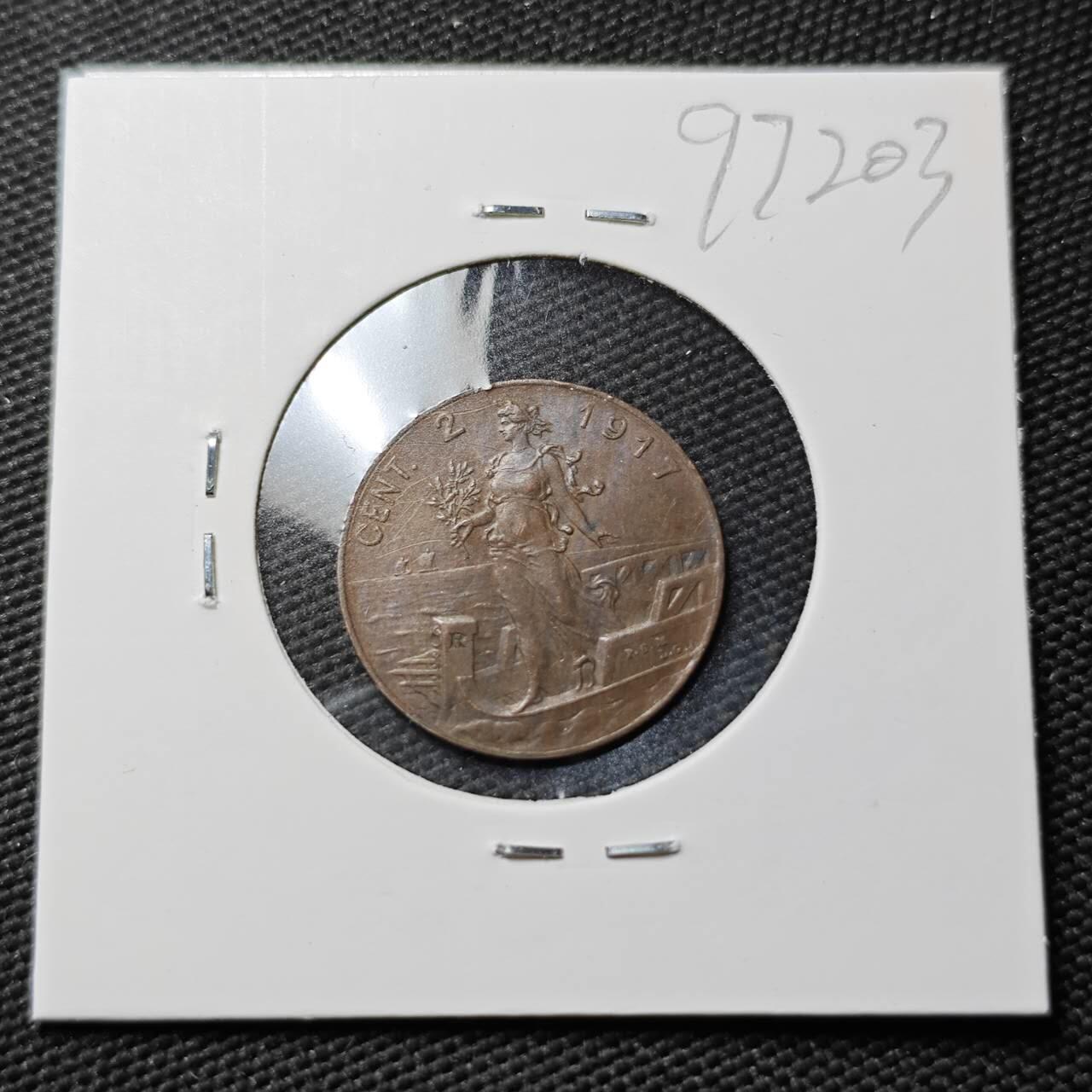 KK钱币收藏小铺  第397期 百期特怕（四拍之一） 2月预留时间 周末发货  1917意大利2分铜币 拿花 细节不错！