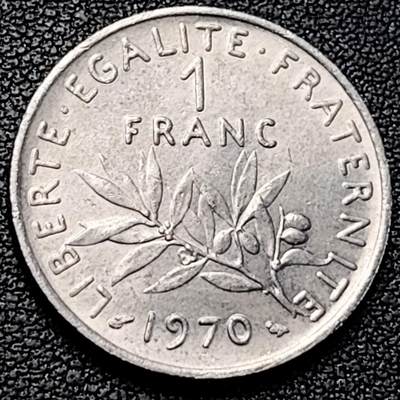 泉币菌-第191场- 迎春节专场 本场拍品多 请提前出价 年前能发货的最后一场（本期结束后 明天 2月14日发货 请及时付款） - 法国早期（1970年）1法郎镍币  播种女神 入欧前 末版 绝版币