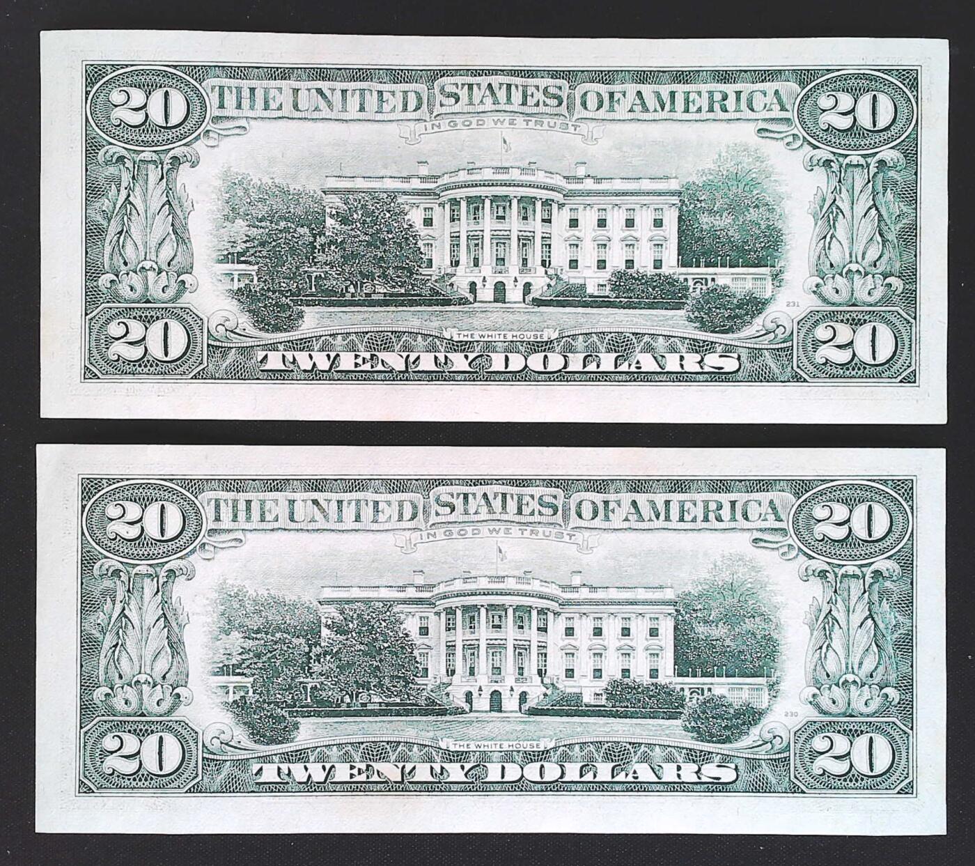 世界靓号纸钞第八十二期 1988年美国20美元 小头美元 两连号 品相如图