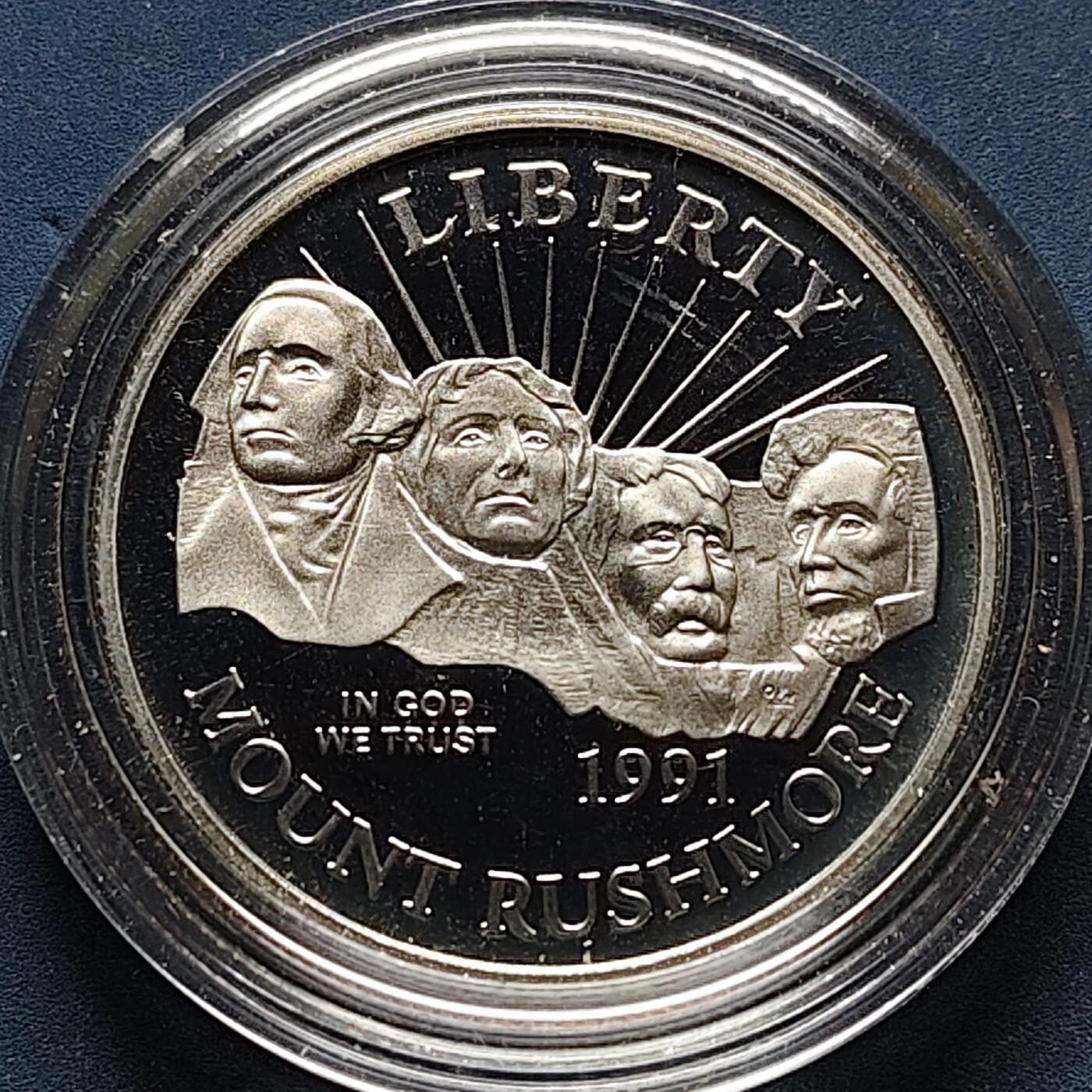 【全场包邮】纯粹捡漏拍502场 美国1991年半元拉什莫尔山建成50周年精制纪念币
