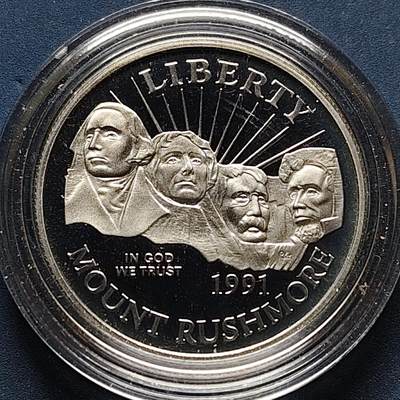 【全场包邮】纯粹捡漏拍502场 - 美国1991年半元拉什莫尔山建成50周年精制纪念币