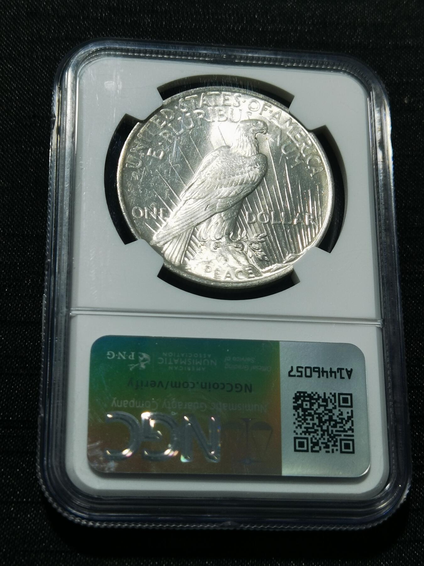 天下钱庄专场欢迎参拍 NGC MS62美国和平鸽一美元银币