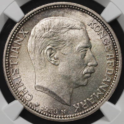 修遠堂世界钱币第105期，马年首拍 - NGC MS64 1930年丹麦国王60大寿纪念2克朗银币 15g，含银80%