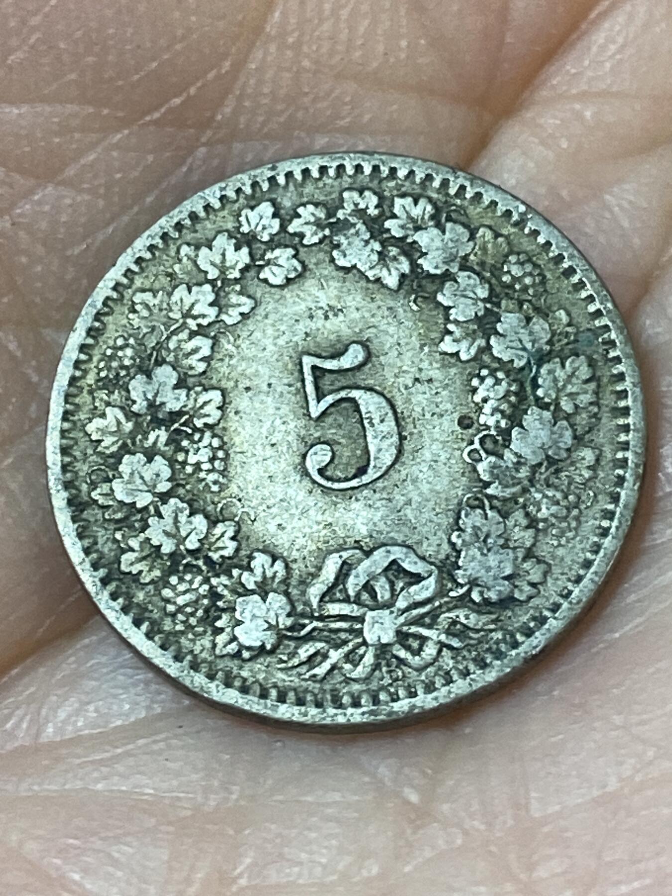 2026年第二十四场(总第一百九十三场）外国好品散币场(免佣金) 少见早期年份–瑞士🇨🇭1913年5拉彭(第二版，B标伯尔尼造)