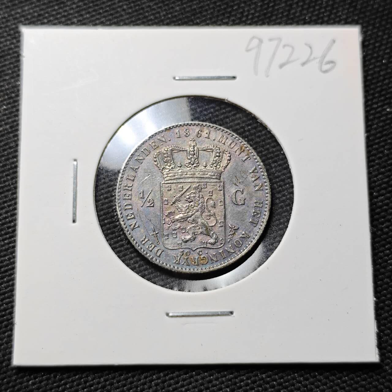 KK钱币收藏小铺  第397期 百期特怕（四拍之一） 2月预留时间 周末发货  1861荷兰1/2盾银币 深打状态 细节好