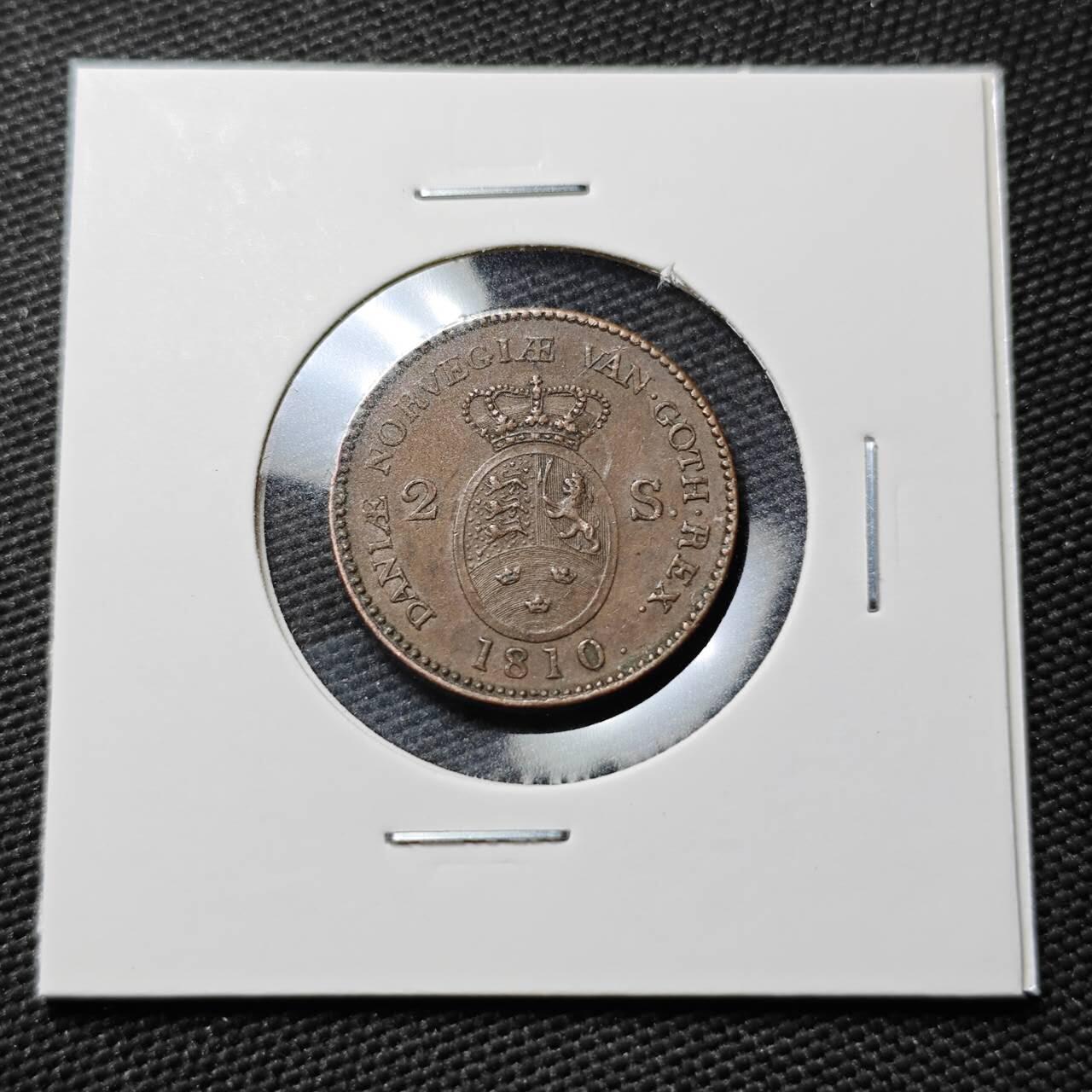 KK钱币收藏小铺  第397期 百期特怕（四拍之一） 2月预留时间 周末发货  1810年丹麦王国弗雷德里克六世2斯基林铜币 细节不错