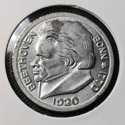KK钱币收藏小铺  第397期 百期特怕（四拍之一） 2月预留时间 周末发货 - 1920 德紧伯恩 50芬尼锌币 贝多芬