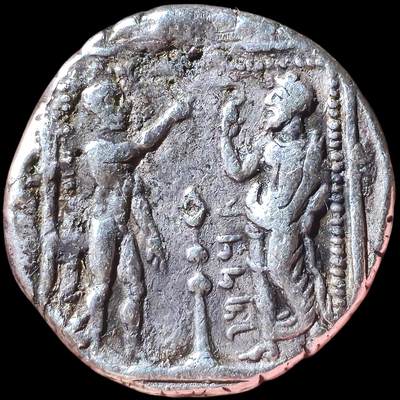 典藏名誉品！波斯阿契美尼德帝国 总督达塔莫斯 斯塔特大银币 公元前384-361年 正面城墙环和巴力神坐像 背面阿娜神与总督  ROMA旧藏名拍出品 