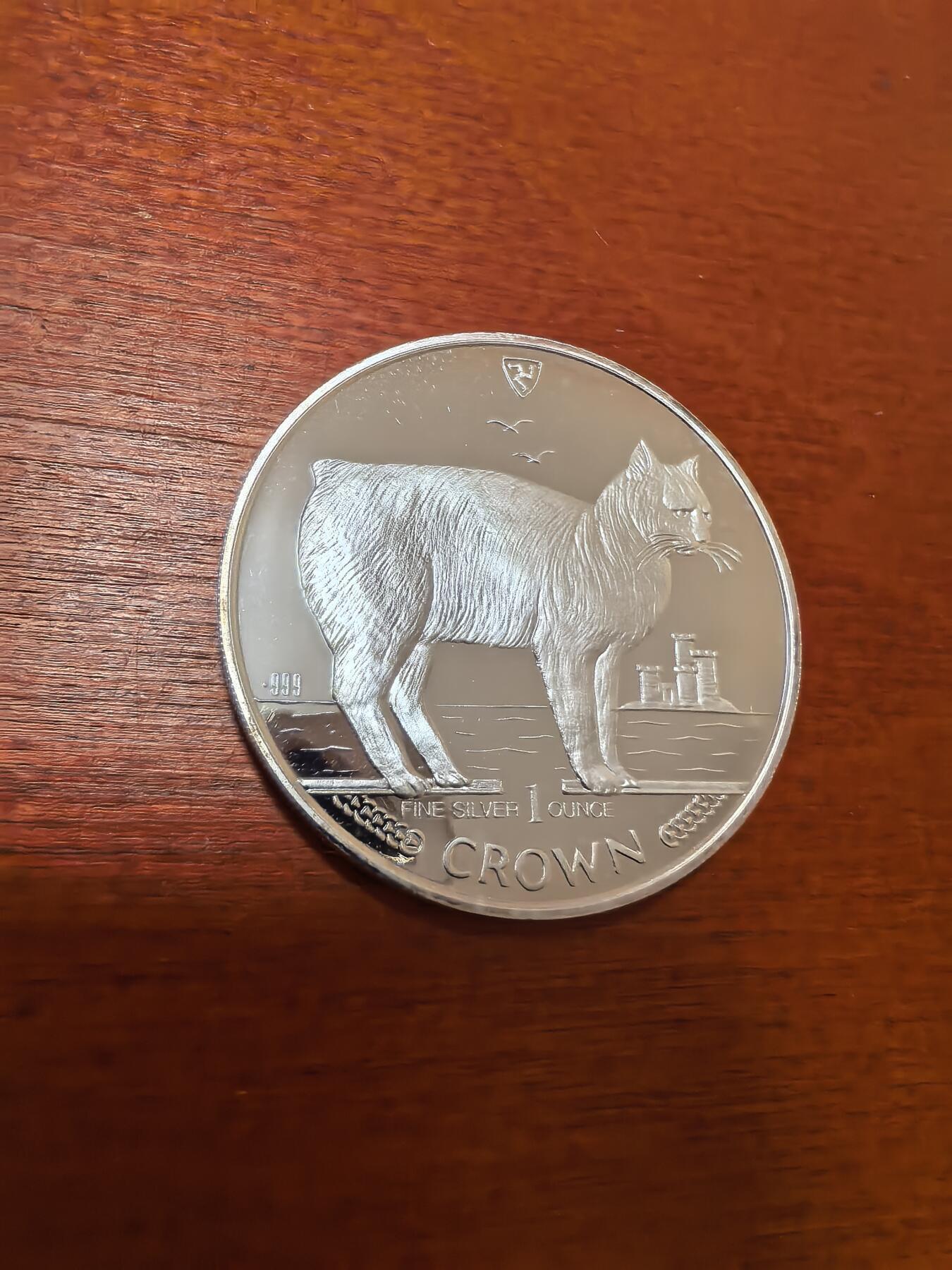 长老汇蛇年精选第一百场拍卖 1988马恩岛世界名猫系列之马恩无尾猫1克朗精制银币，1盎司999银，1.5万枚