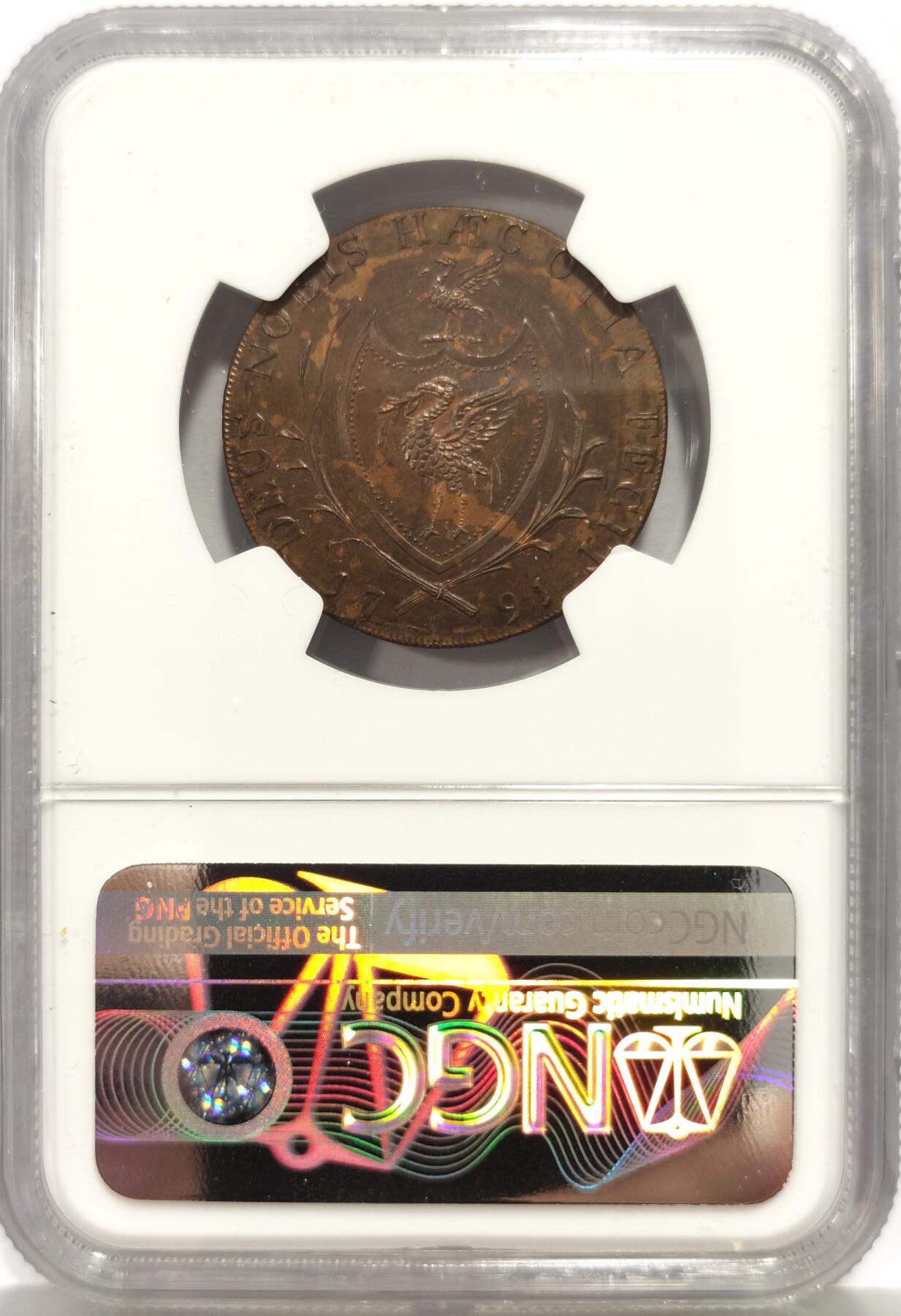 博洋堂蛇年收官专场暨第161期（全场包邮） NGC MS63BN 英国1791年兰开夏郡利物浦市1/2便士token，英国token的名誉品种，之前只拍过55和62分的两个，63的高分首见，机会难得