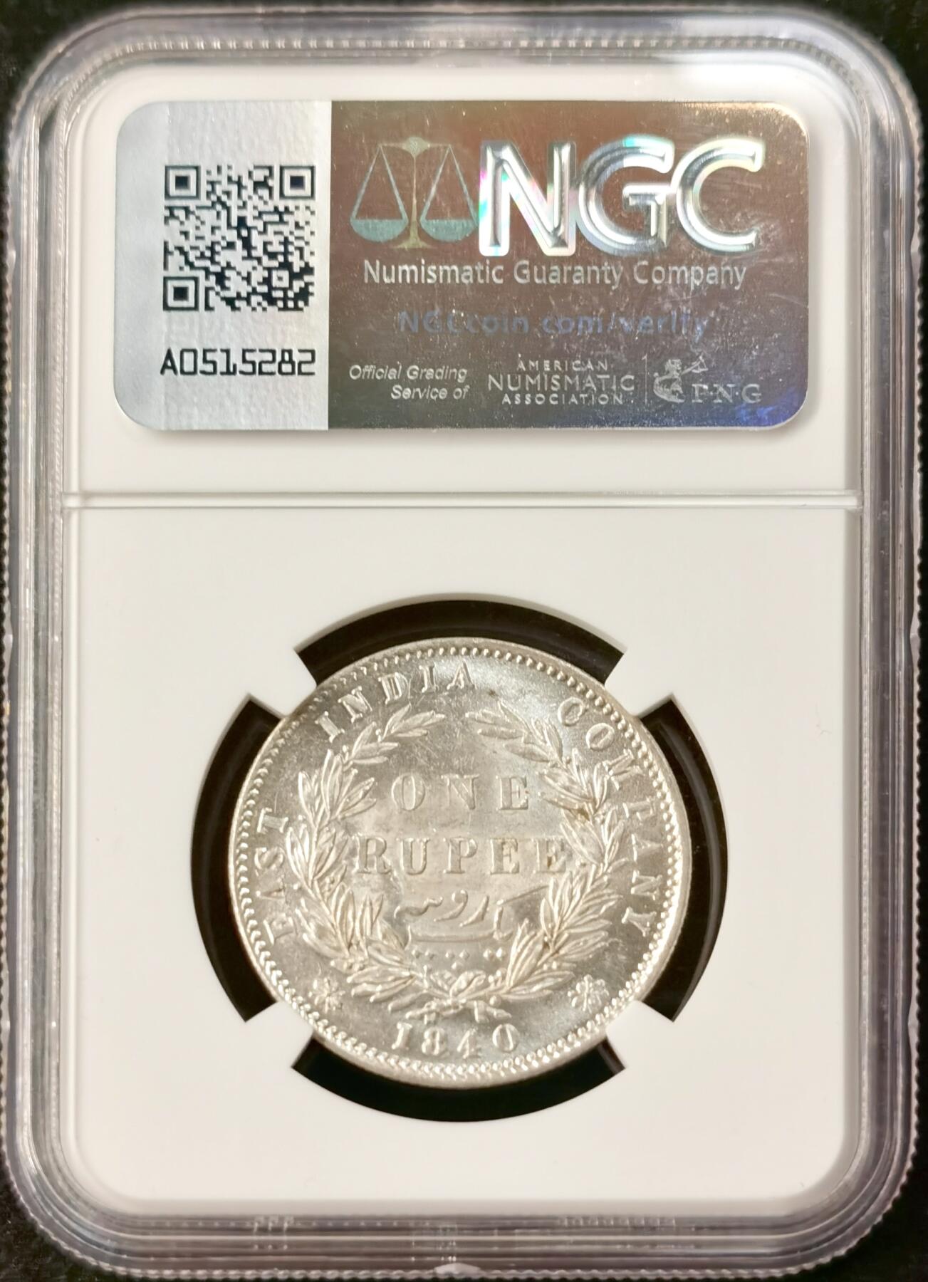 “福币呈祥”新年甄品场（直播拍卖）甄臻铺-世界币章拍卖（第50期），送拍享返佣金等优惠多多 NGC-MS62 英国殖民印度 1840年B&C 1卢比 银币 大不列颠维多利亚女王 青年小维头像值得拥有。