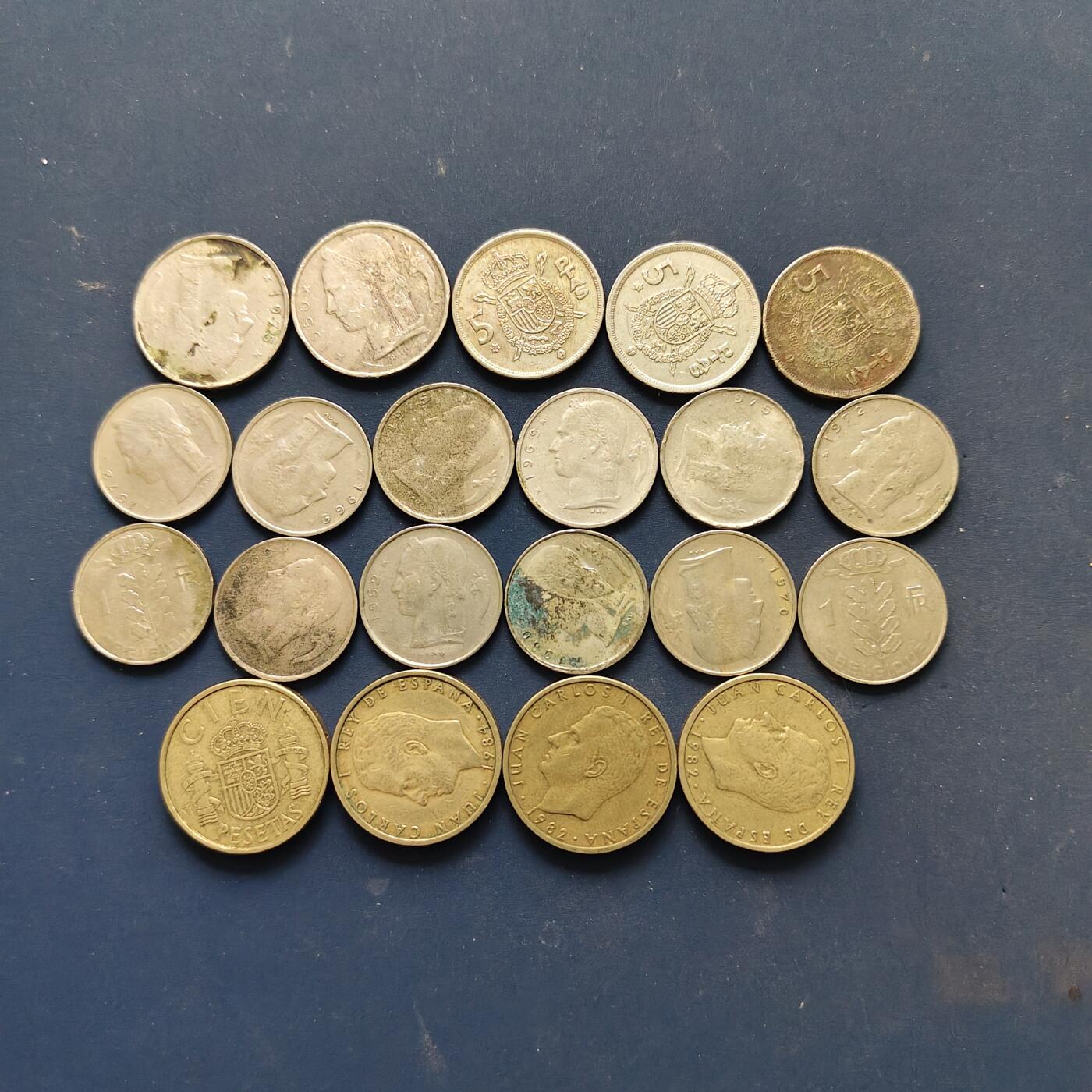 【全场包邮】纯粹捡漏拍502场 欧洲西班牙+比利时各年份散币21枚一组