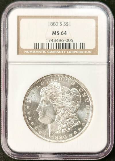 “福币呈祥”新年甄品场（直播拍卖）甄臻铺-世界币章拍卖（第50期），送拍享返佣金等优惠多多 - NGC-MS64 美国1880年S版摩根一元银币