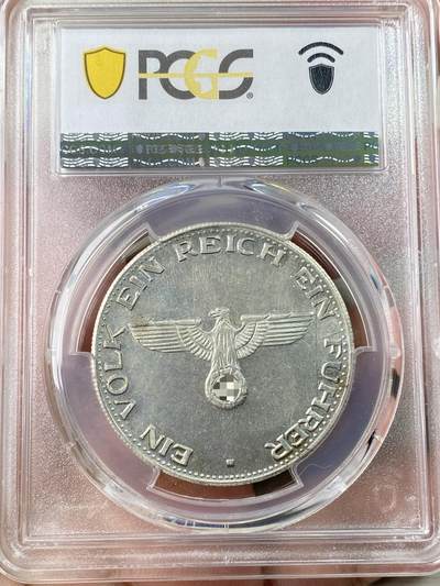 万国钱币拍卖第061期（马年首拍） PCGS MS64 1945年（1989年后铸）德国民族社会主义工人党党首镀银铜制纪念章 镜面喷砂质感（原图请私信后台或自行查询官网）