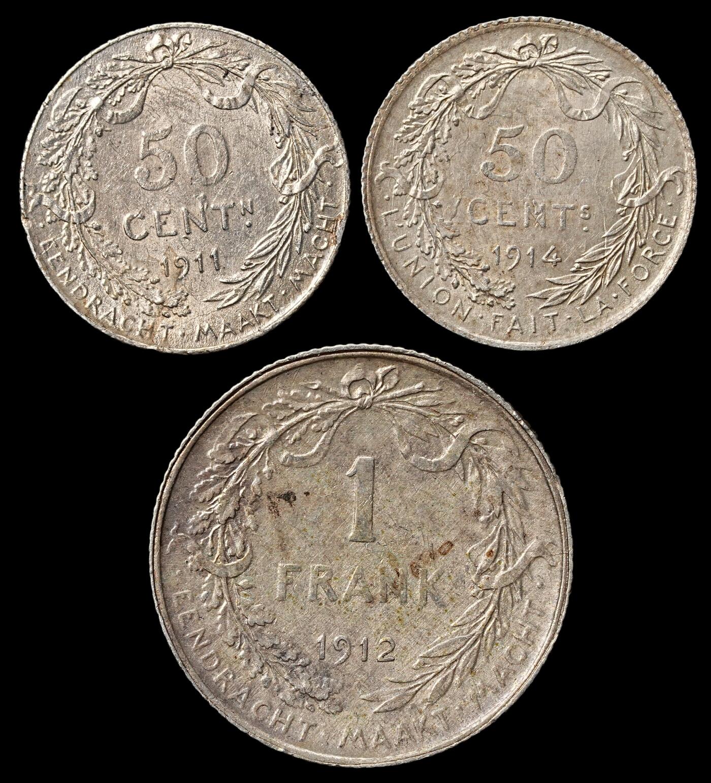 修遠堂世界钱币第105期，马年首拍 比利时银币3枚，总重10g，含银83.5%