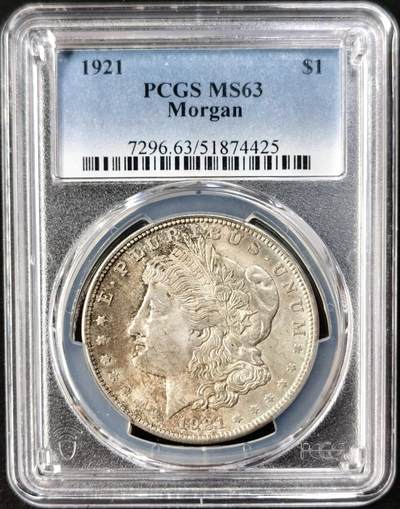 “福币呈祥”新年甄品场（直播拍卖）甄臻铺-世界币章拍卖（第50期），送拍享返佣金等优惠多多 - PCGS MS63 1921年美国摩根一美元银币 包浆美品