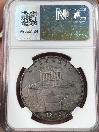 万国钱币拍卖第061期（马年首拍） NGC MS61 1842年德国巴伐利亚路德维希一世瓦尔哈拉圣殿落成历史2泰勒 历史泰勒名品之一 德国最伟大的死亡圣殿·英灵殿·瓦尔哈拉 全德国最伟大人物的归宿之殿堂 全深打原味德式五彩环绕 好品越来越难的历史2t系列