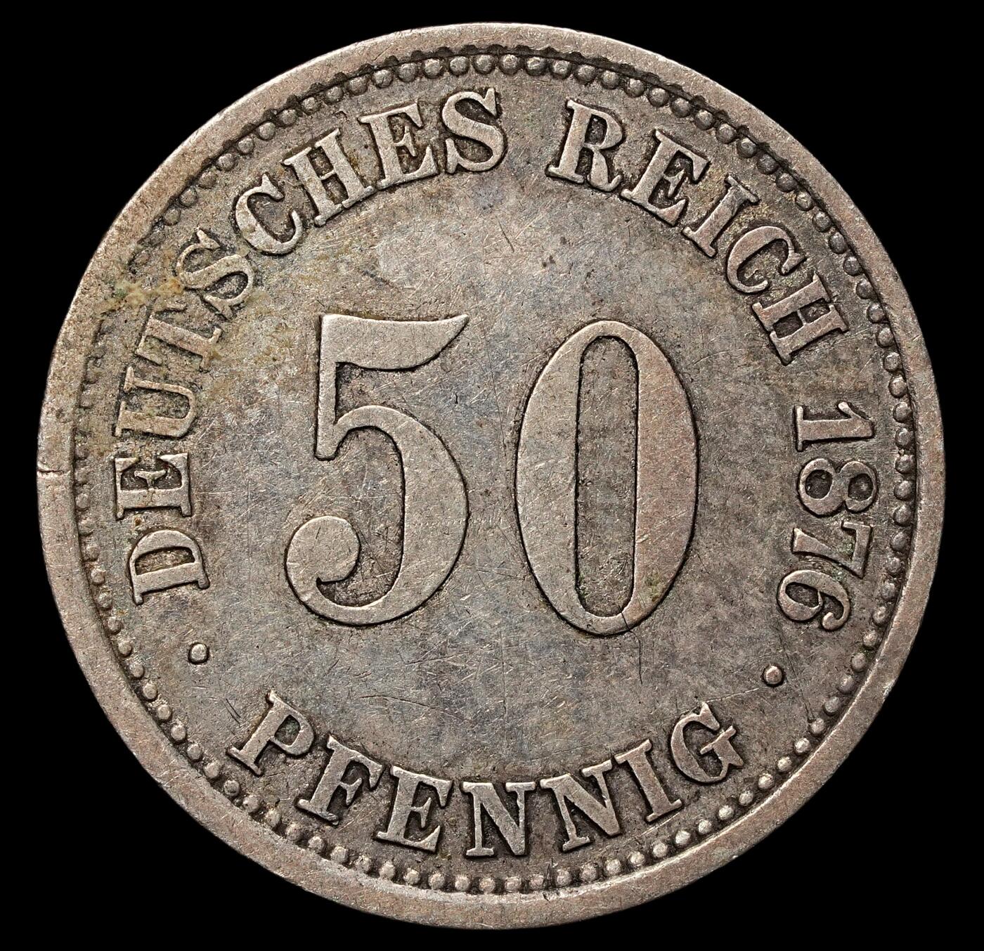 修遠堂世界钱币第105期，马年首拍 1876年德国50芬尼银币，A厂铭