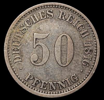 修遠堂世界钱币第105期，马年首拍 - 1876年德国50芬尼银币，A厂铭