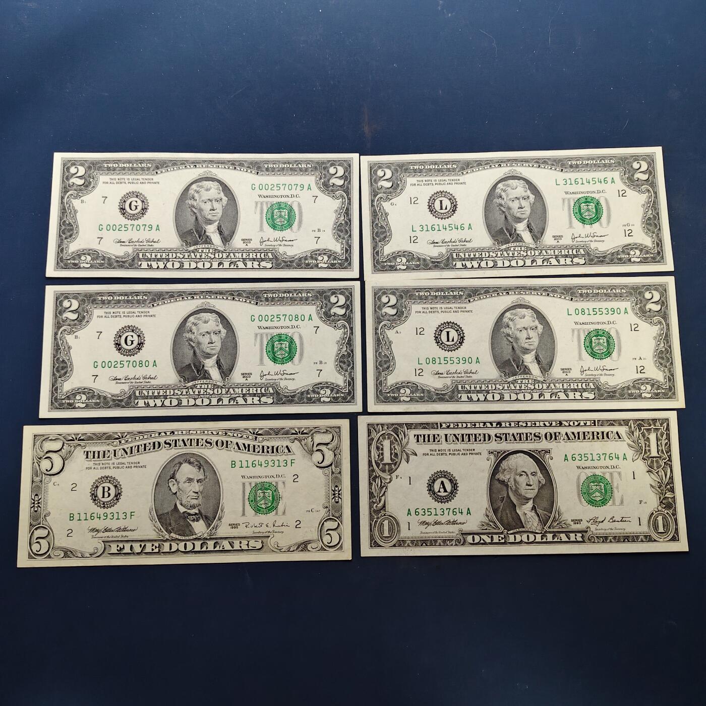 【全场包邮】纯粹捡漏拍502场 【纸钞】美国纸钞6枚一组（面值14美元）