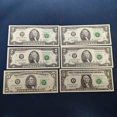 【全场包邮】纯粹捡漏拍502场 - 【纸钞】美国纸钞6枚一组（面值14美元）