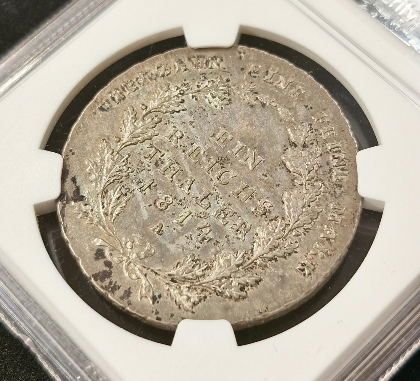 “福币呈祥”新年甄品场（直播拍卖）甄臻铺-世界币章拍卖（第50期），送拍享返佣金等优惠多多 NGC-AU55 德国普鲁士 1814年A厂 威廉三世1泰勒 双面老彩浆