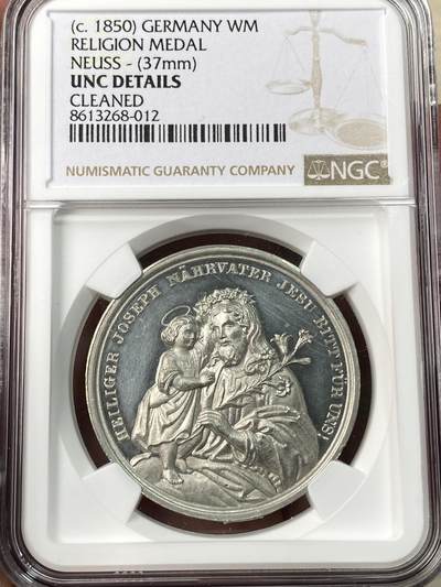 万国钱币拍卖第061期（马年首拍） - NGC UNCD 1850年德国新教宗教坚信礼纪念合金章 小天使为拿着鲜花的耶稣基督献上花环 背面两位天使在圣灵的照耀下 精铸镜面喷砂罕见品种