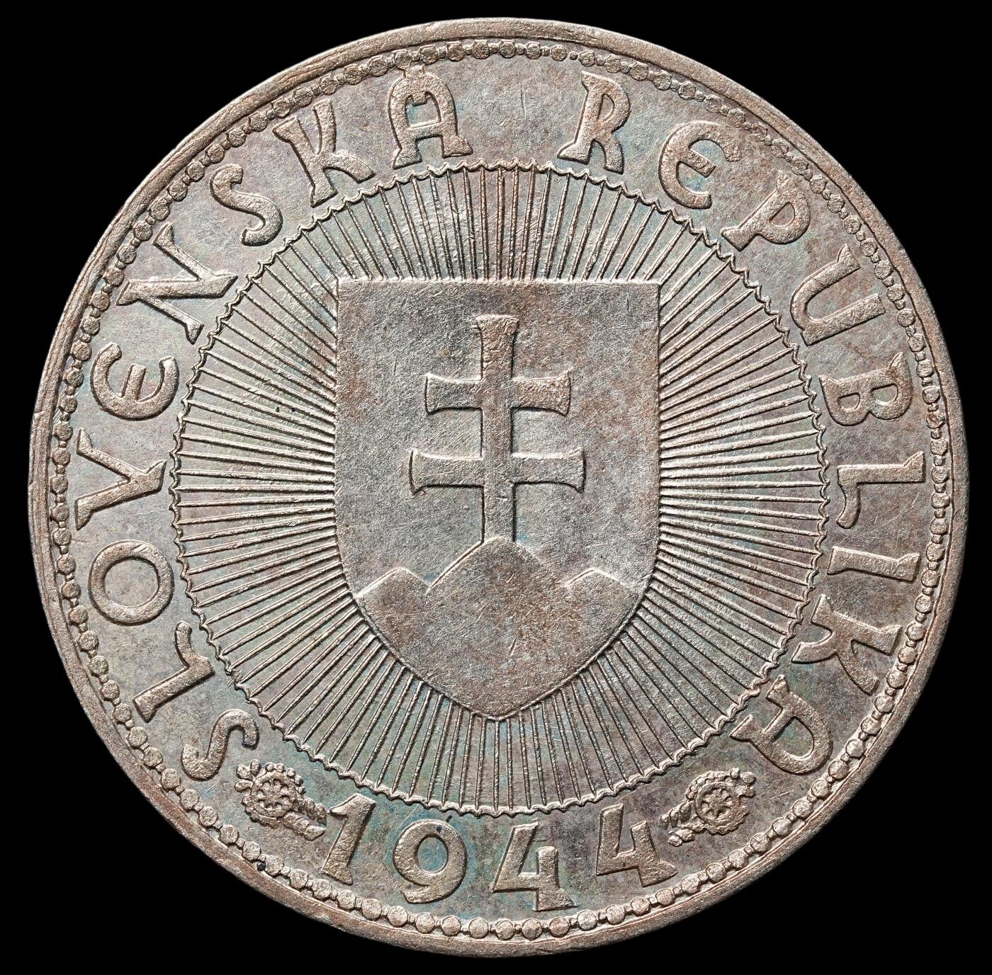 修遠堂世界钱币第105期，马年首拍 1944年斯洛伐克共和国-普里比纳亲王纪念10克朗银币，7g，含银50%