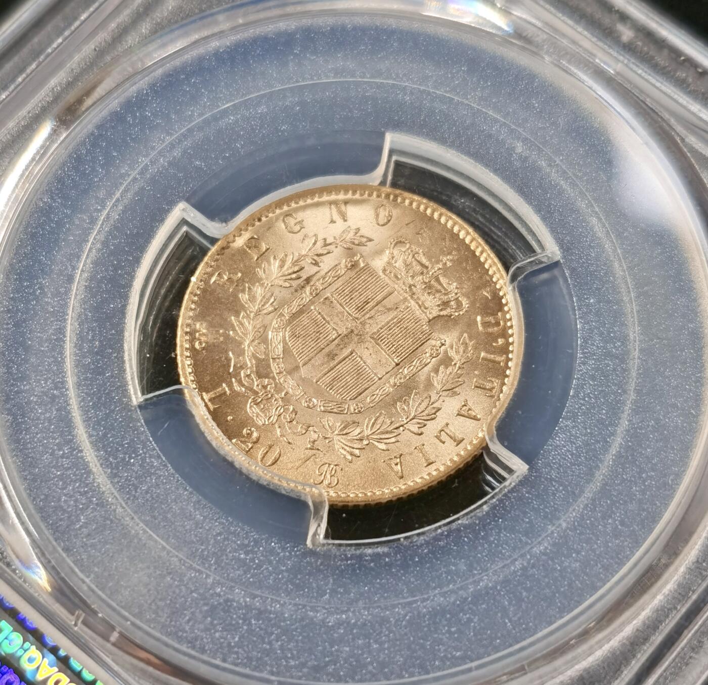 “福币呈祥”新年甄品场（直播拍卖）甄臻铺-世界币章拍卖（第50期），送拍享返佣金等优惠多多 PCGS-MS64 意大利 1873年 20里拉 埃马努埃莱二世 金币 6.45g 900金