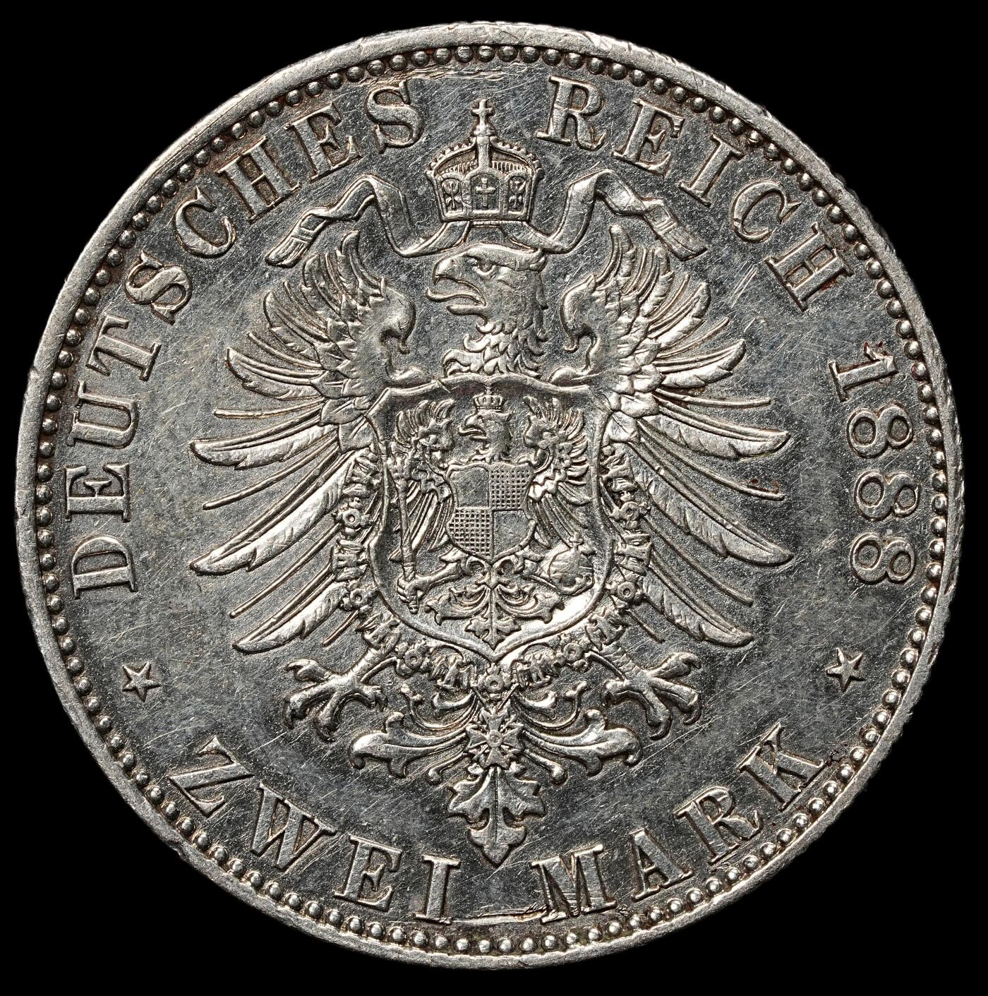 修遠堂世界钱币第105期，马年首拍 1888年普鲁士弗里德里希三世2马克银币