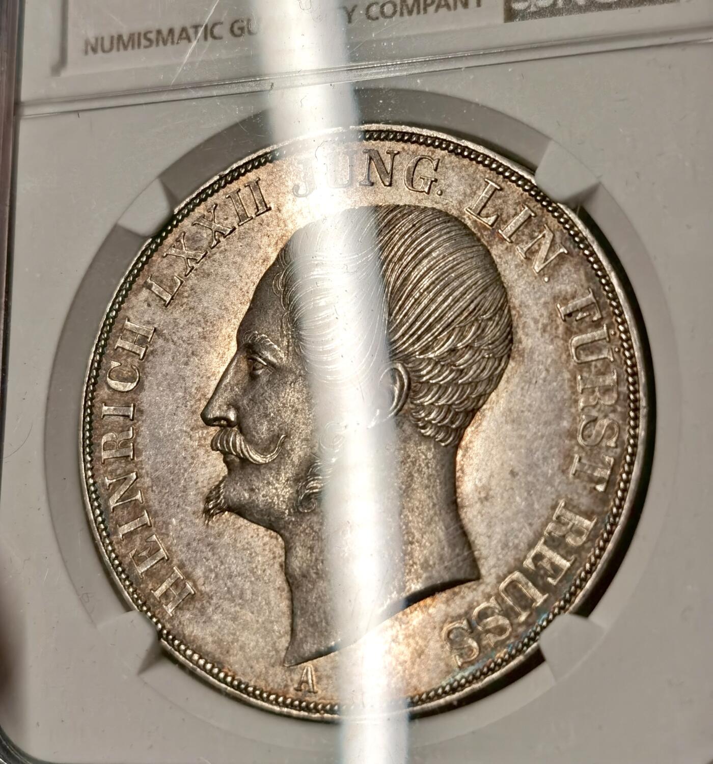 “福币呈祥”新年甄品场（直播拍卖）甄臻铺-世界币章拍卖（第50期），送拍享返佣金等优惠多多 NGC-MS62 1847年德国罗伊斯-埃伯恩多夫幼系海因里希七十二世大纹章2泰勒 发行量2750枚的高难小邦品种 极具辨识度的德式精发 原味淡彩转光品相 不可多得的收藏品质