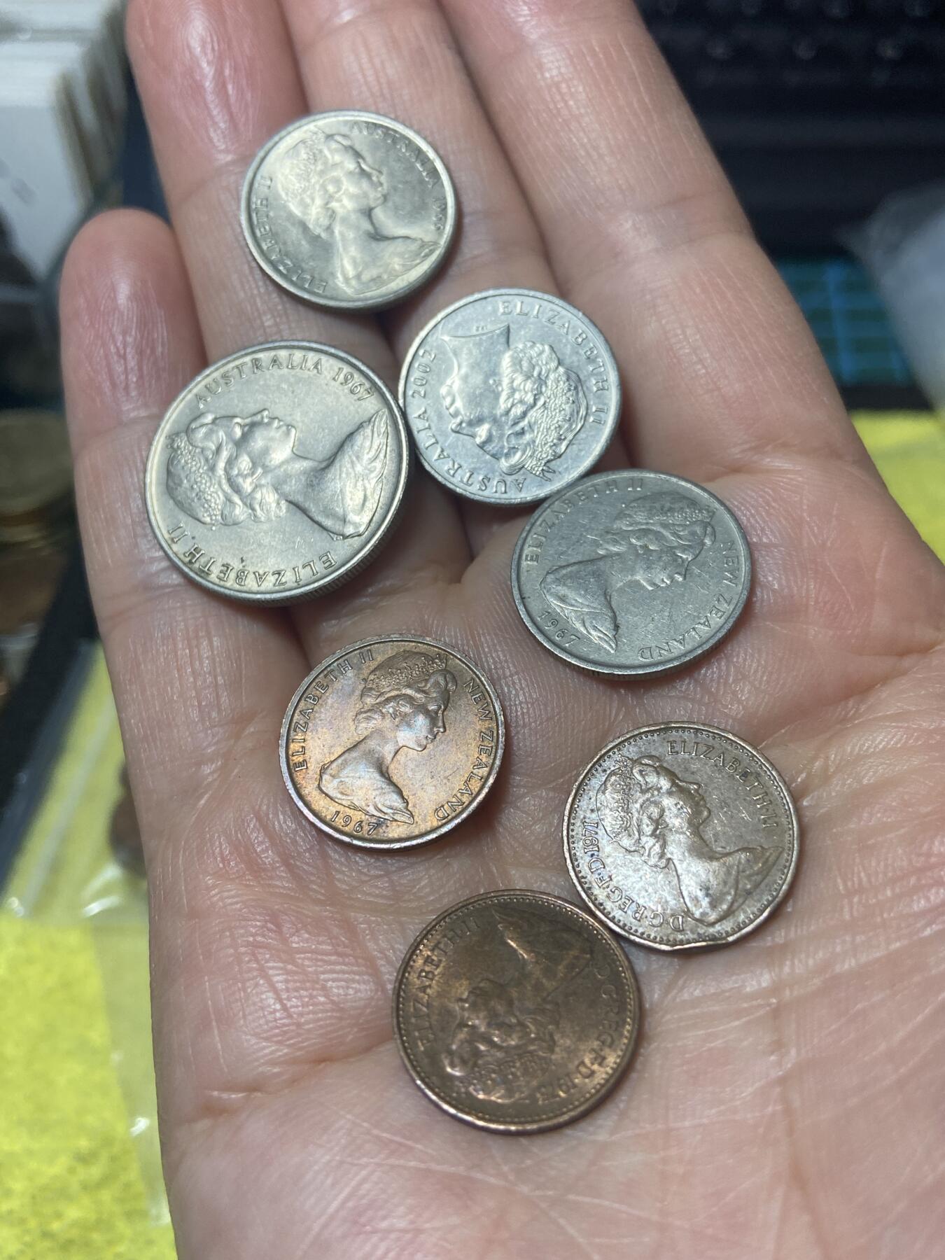 2026年第二十四场(总第一百九十三场）外国好品散币场(免佣金) 英联邦国家散币7枚：澳大利亚🇦🇺1966年5分，1967年10分，2002年5分，新西兰🇳🇿1967年5分，1967年1分，英国🇬🇧1971年75年1/2新便士
