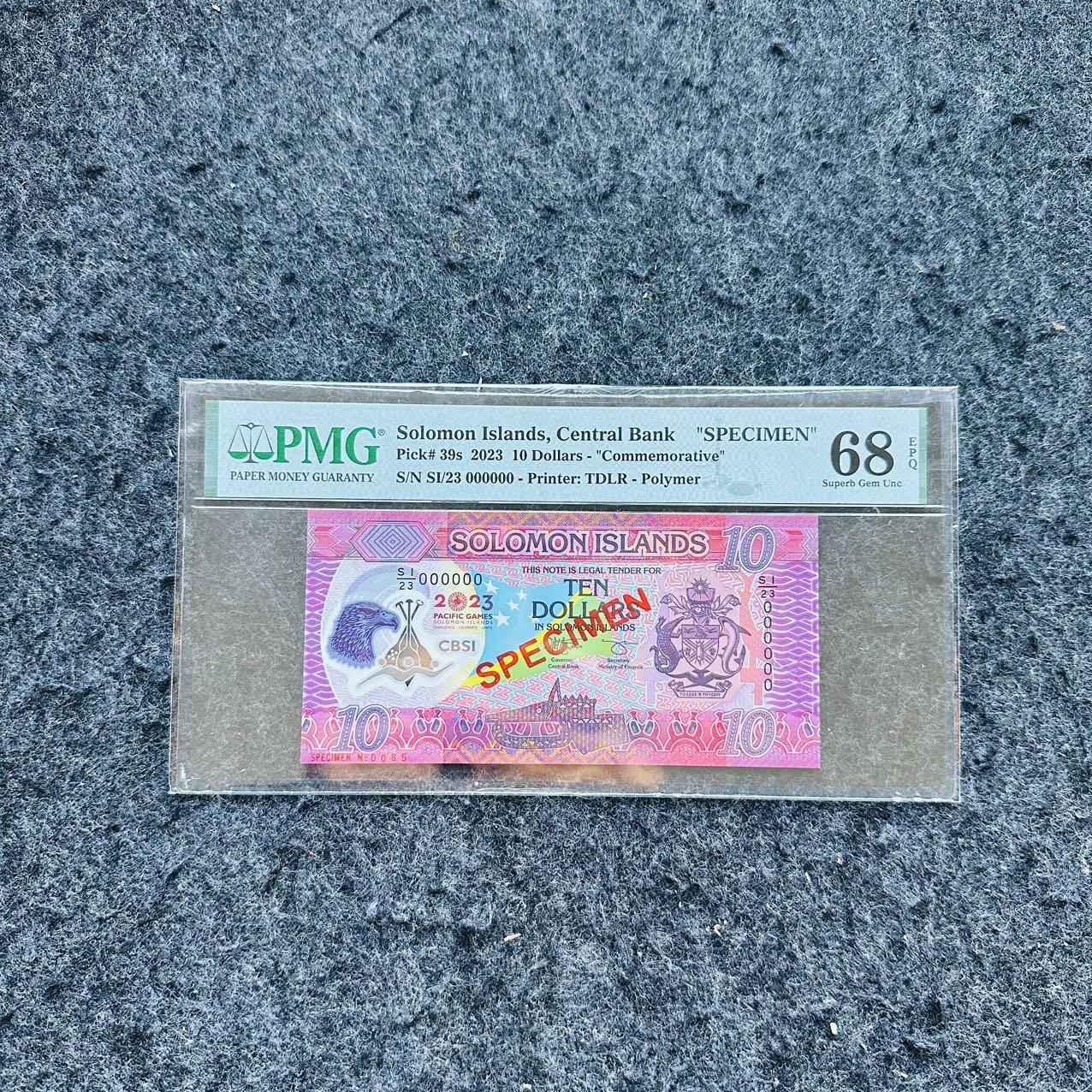 🇨🇳🇺🇳¥ ¥2026🐎新年塑料钞评级钞 所罗门群岛2023年10元，纪念钞，样票，(SI/23 000000)