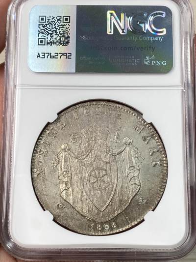 万国钱币拍卖第061期（马年首拍） NGC MS62 1808年德国法兰克福莱茵联邦公爵卡尔·西奥多尔·冯·达尔贝格窗帘大泰勒 NGC亚军分更高分仅一枚 高难罕见品种 顶级转光原味倒影包浆 收藏级状态