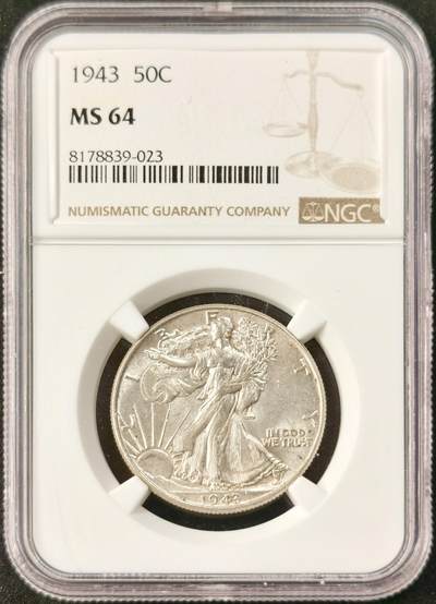 “福币呈祥”新年甄品场（直播拍卖）甄臻铺-世界币章拍卖（第50期），送拍享返佣金等优惠多多 - NGC-MS64 美国1943行走女神半美元银币