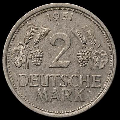 修遠堂世界钱币第105期，马年首拍 - 1951年西德2马克，J厂铭