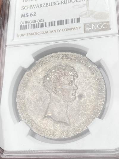 万国钱币拍卖第061期（马年首拍） NGC MS62 1812年德国施瓦茨堡-鲁道尔斯塔特公国大泰勒 正面为弗里德里希·冈瑟大公侧相 此版本为仅发行两年的小邦珍稀品种 全深均匀欧陆淡彩极美