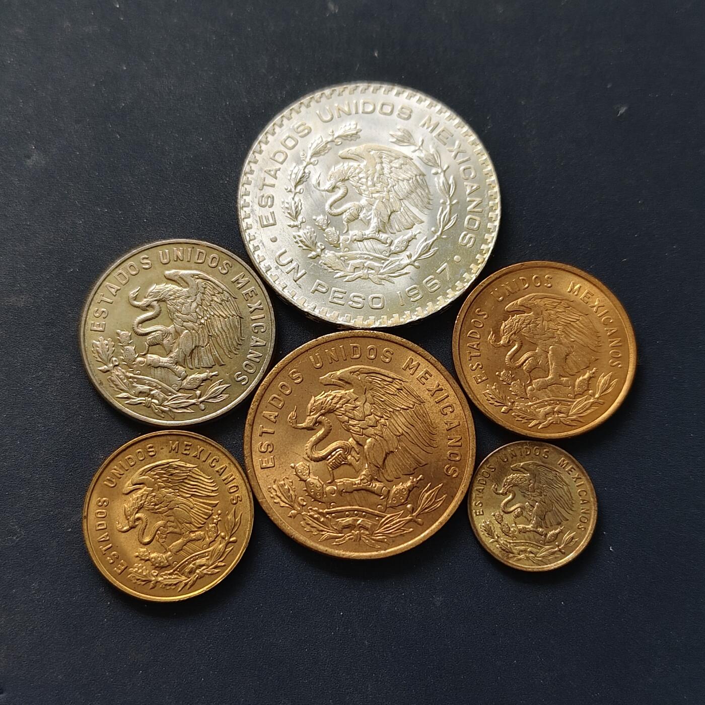 【全场包邮】纯粹捡漏拍502场 墨西哥1967年清年份BU品相6枚套币