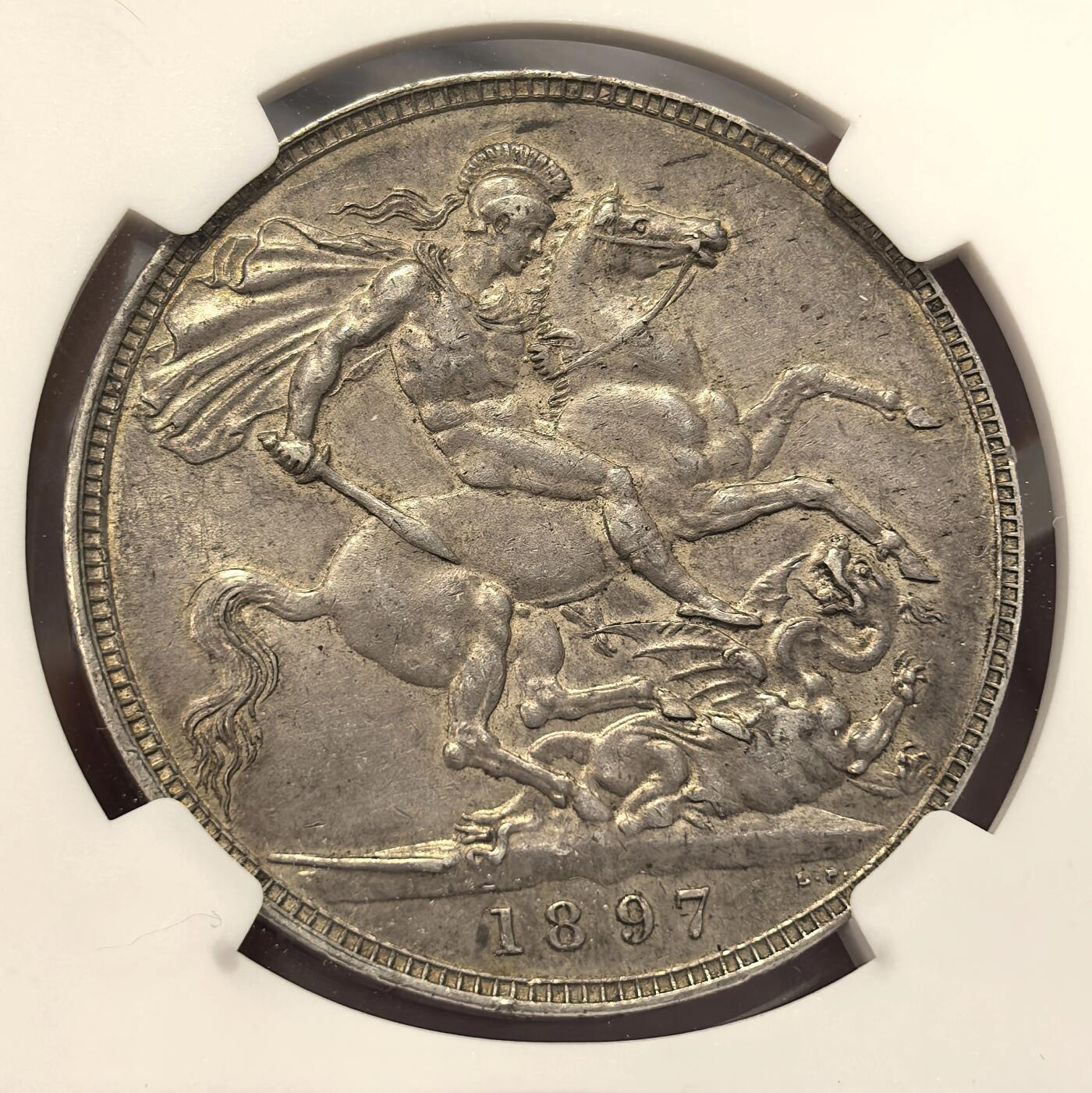 博洋堂蛇年收官专场暨第161期（全场包邮） NGC AU58 英国1897LXI维多利亚女王披纱马剑克朗，经典英国包浆，披纱马剑的58也不容易，最近麦稀奇的58披纱也都要2000多了