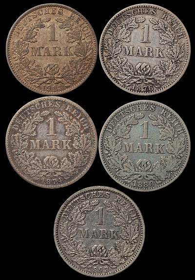 修遠堂世界钱币第105期，马年首拍 - 德国1马克银币一组，总重27.26g，含银90%