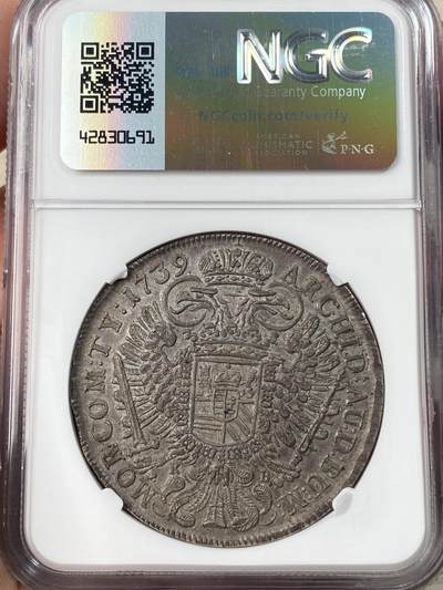 万国钱币拍卖第061期（马年首拍） NGC AU53 1739年神圣罗马帝国查理六世大泰勒 原味深打欧陆酱彩环绕 好品难得年份