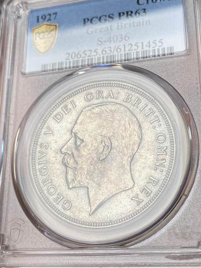 万国钱币拍卖第061期（马年首拍） PCGS PR63 1927英国乔治五世精制花冠克朗 发行量15000枚 镜面精铸厚重黑彩极美