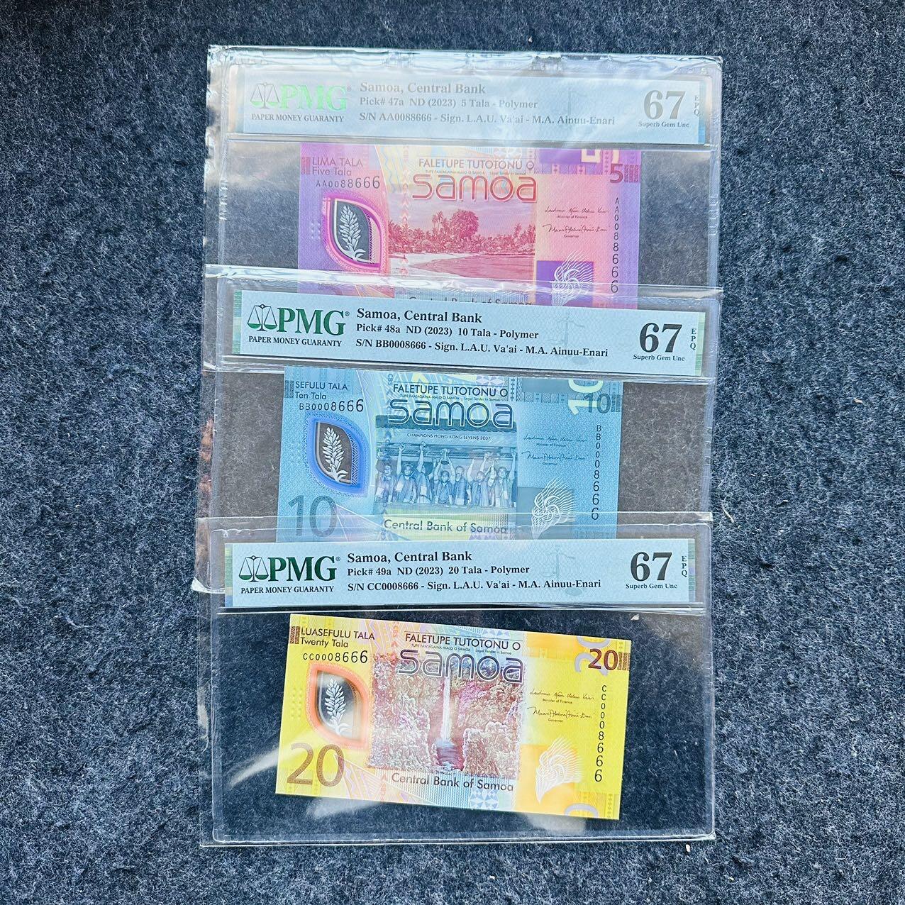 🇨🇳🇺🇳¥ ¥2026🐎新年塑料钞评级钞 萨摩亚2023/2024年5-10-20塔拉，豹子号666，(AA0088666-BB0008666-CC0008666)