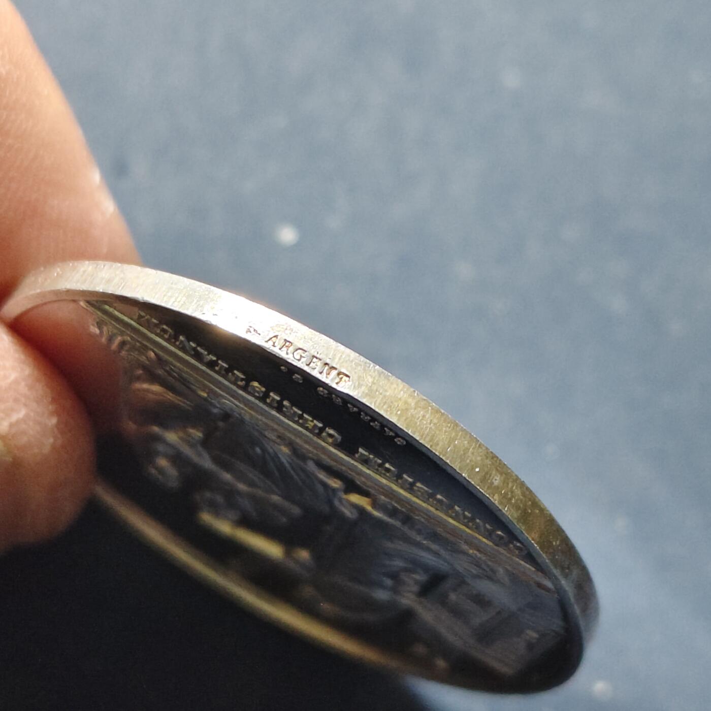 【全场包邮】纯粹捡漏拍503场 【银章】法国38毫米带花押铭文结婚纪念银章