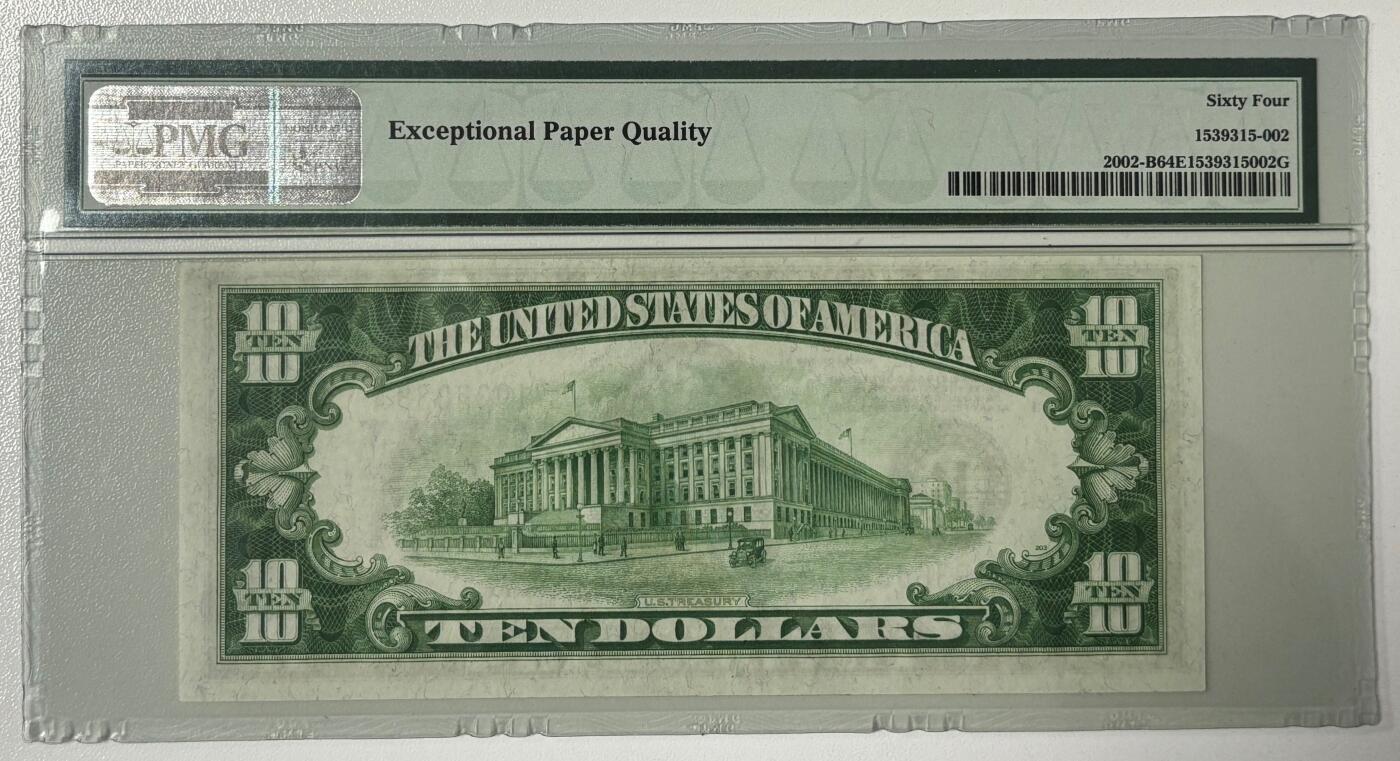 【礼羽收藏】🌏世界钱币拍卖125期 【New York首发A冠 号码无4 稀少浅绿色 Light Green】1928B年 10美元 PMG64EPQ 老壳