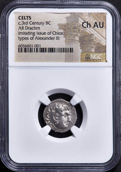 【俄甄集藏】马年新春第一拍 2026年(048)02-25星期三 晚 19:30 全场包邮 - 古希腊凯尔特公元前三世纪亚历山大三世大力神一德拉克马银币，NGC Ch AU，非常稀有的美品高分凯尔特银币