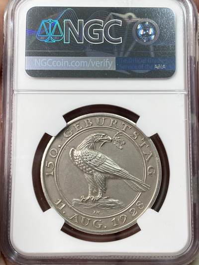 万国钱币拍卖第061期（马年首拍） NGC MS63 1928年德国体操运动创始人路德维希·雅恩诞辰150周年入驻瓦尔哈拉英灵殿纪念银章 帝国鹰回首极其精美